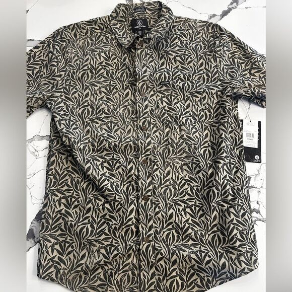 Volcom Black and Tan Leaf Pattern Shirt - Picture 1 of 4